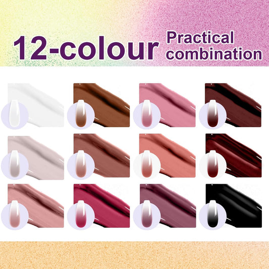 Gradient Painting Gel, 12 Colors Ombre Nail Polish for Pigmented Pat Painting Gel French Manicure No-wipe Soak of UV DIY Art Home Salon Palette Palette Velvet Sonnet