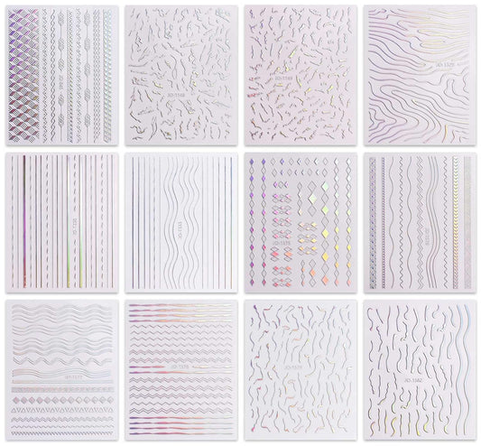JMEOWIO 12 Sheets Aurora Nail Art Stickers Decals Self-Adhesive Pegatinas Uñas Glitter Holographic Nail Supplies Nail Art Design Decoration Accessories