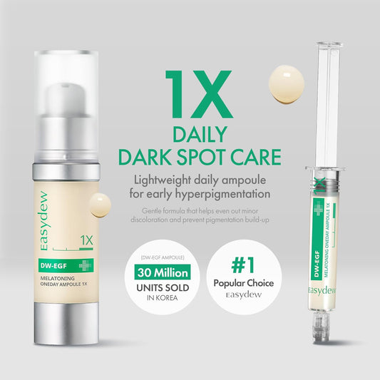 Easydew DW-EGF Melatoning Ampoule 1X - Hydrating Dark Spot Serum with Niacinamide & Glutathione for Uneven Skin - Fast Absorbing Day & Night Ampoule Korean Skin Care (Pump 0.27 fl oz, EGF 1X)