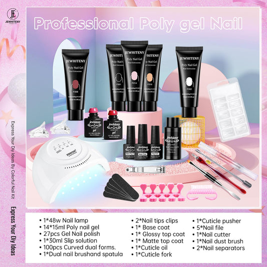 JEWHITENY 14 Colors Poly Gel Nail Kit 27 Colors Gel Nail Polish Kit With U V Light All In One Nail Art Starter Kit Suitable For All Seasons