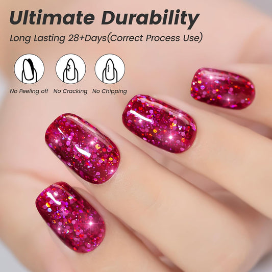 YTD Likomey Glitter Gel Nail Polish,15ml Sparkling Dragon Fruit Pink Fuchsia Chunky Glitter Fall Winter Salon Home DIY Soak Off Manicure UV Color Varnish,SF357
