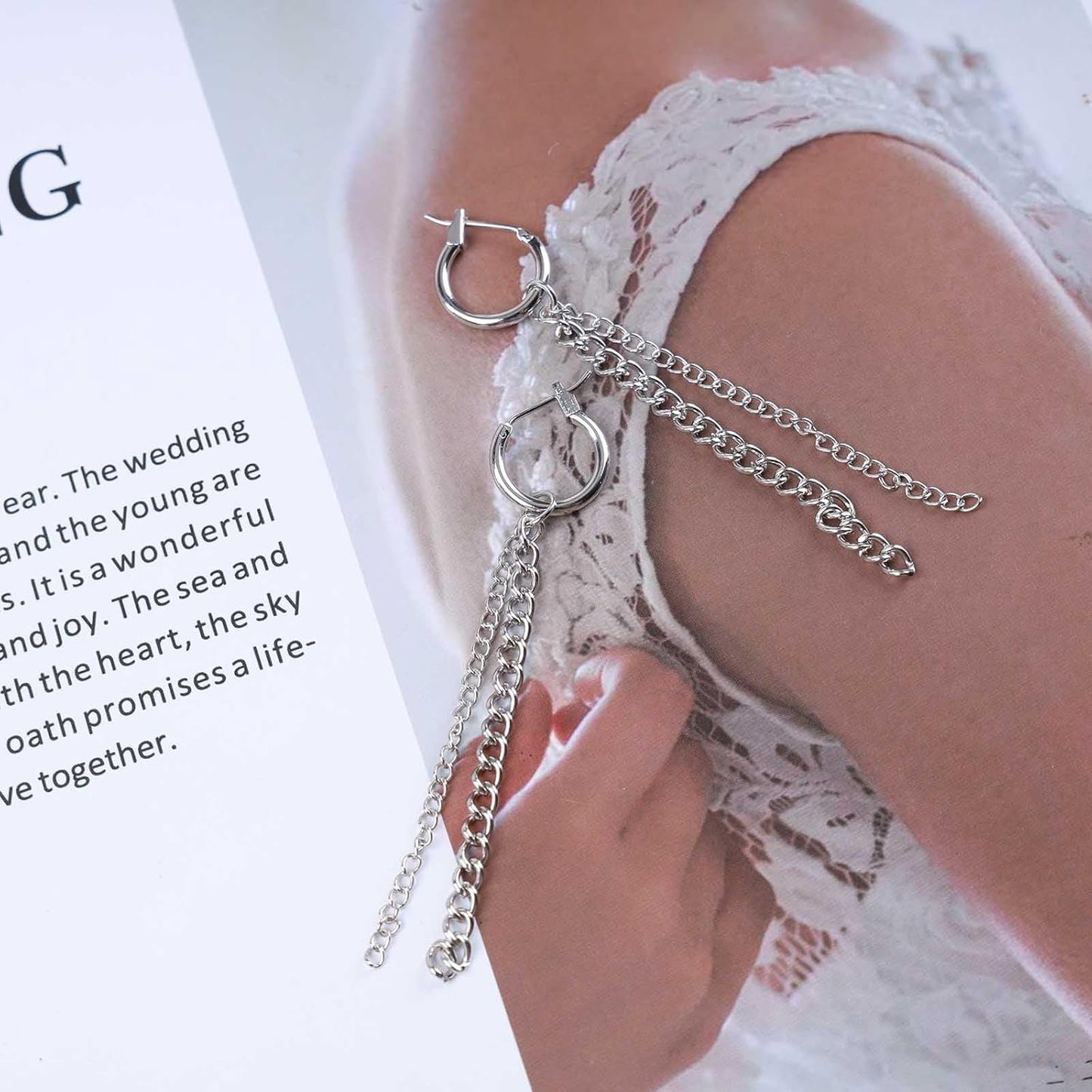 Vintage Tassel Chain Earrings Silver Fringe Chain Earrings Long Chain Dangle Earrings Punk Thick Chain Huggie Hoop Earrings Jewelry for Women