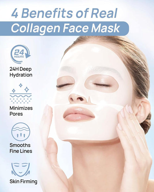 6 Pcs Bio-Collagen Face Mask, Overnight Hydrating Hydrogel Face Masks for All Skin Types - Fine Lines, Elasticity, Pore Minimizing, Firming, Glass Skin Korean Skin Care