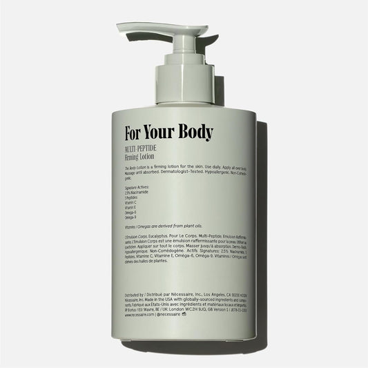 Nécessaire The Body Lotion with Pump. Eucalpytus. Multi-Peptide Firming Lotion to Moisturize, Firm, Strengthen. 2.5% Niacinamide, Vitamin C/E + Omega 6/9. 450ml / 15.2 fl oz