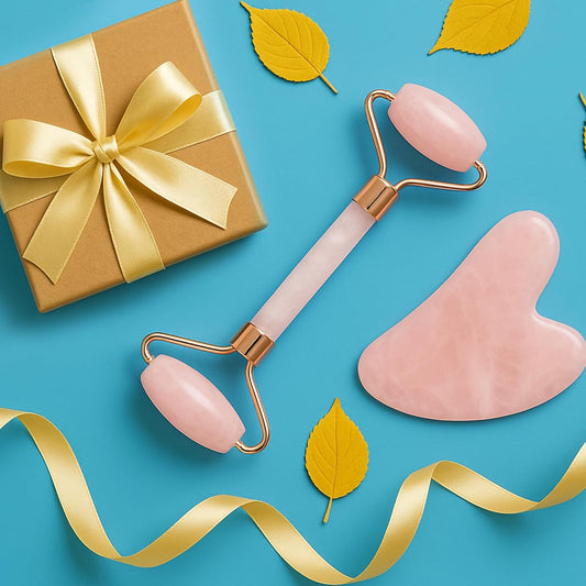 BAIMEI Jade Roller & Gua Sha, Face Roller, Facial Beauty Roller Skin Care Tools, Self Care Gift for Men Women, Massager for Face, Eyes, Neck, Relieve Fine Lines and Wrinkles - Rose Quartz