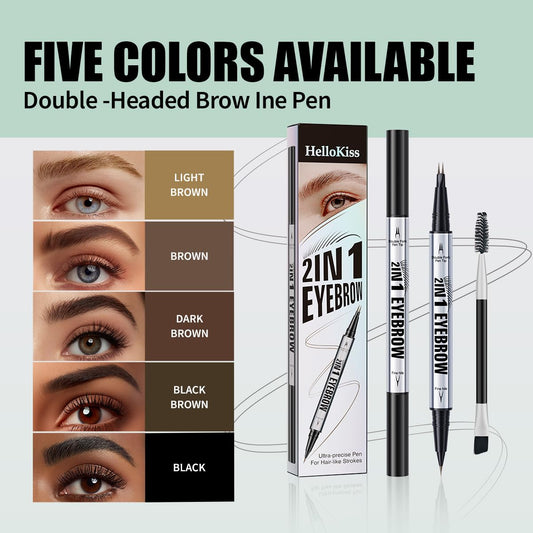 Eye Brow Pencils for Women Brown,2-in-1 Dual-Ended Eye Brow Pencil with 2-Fork-Tip and Precise Brush-Tip, Microblading Eyebrow Pen for Waterproof Long Lasting Natural Hair-Like Brows(Dark Brown)