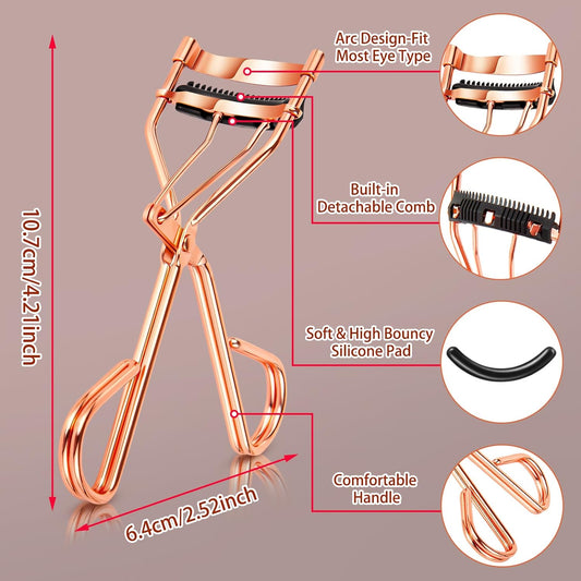 4Pcs Eyelash Curlers with Comb, Rose Gold Beauty Eyelashes Curlers with Built in Comb, Lash Curler Makeup Tool for Women and Girls