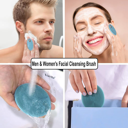 INNERNEED Silicone Face Scrubber, Exfoliating Brush Manual Handheld Facial Cleansing Brush Blackhead Remover, Food-Grade Soft Bristles (Dark Green+Pink)