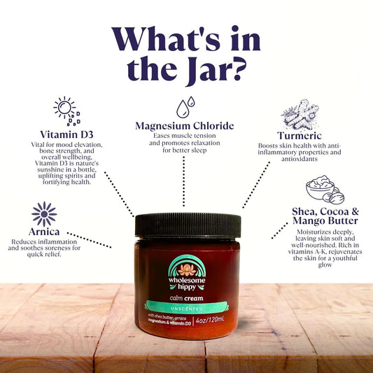 Calm Cream – Unscented Body Butter with Magnesium, Vitamin D3, Shea, Arnica & Turmeric – Vegan Hydrating Moisturizer for Sensitive Skin & Self-Care – 4oz