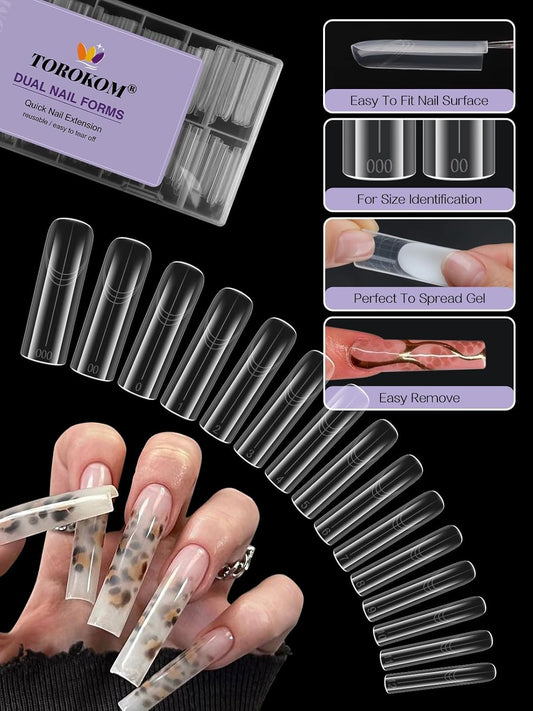 TOROKOM Poly Nail Gel Dual Nail Forms, 150 PCS Poly Nail Gel Square Structure Nail Molds for Builder Gel Poly Extension Gel Nail Art Design Salon&DIY