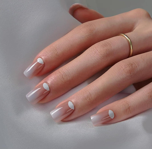 BTArtbox Short Ombre Press On Nails - Square Nail Tips with Glue for Women, Opaque Soft Gel Glue On Nails in 16 Sizes - 32 Stick On Nails Kit, Edge Play