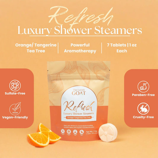 TLG Refresh Shower Steamers Aromatherapy 7 Pack – USA Made with Extra Menthol and Orange & Tea Tree Essential Oils – Shower Bomb for Relaxation, Citrus Shower Tablets – Gift for Men & Women