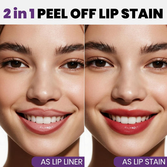 Lip Stain Peel Off, All Day Lip Liner Tint with Tweezer, Long Lasting Waterproof Transfer-Proof, Matte Lip Stains Makeup, Highly Pigmented Color, Hot Pink