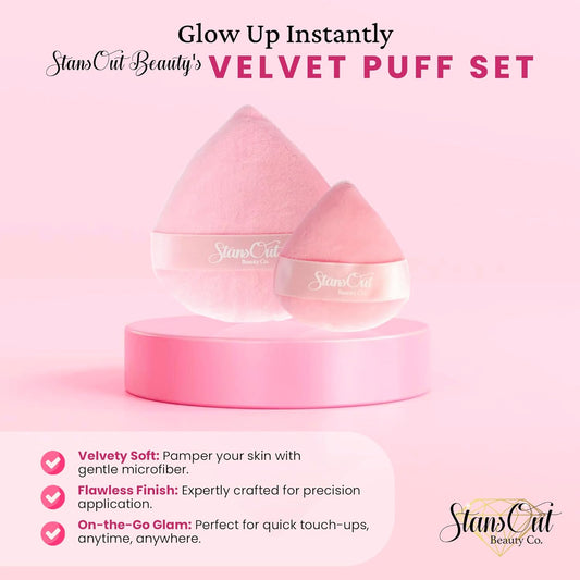 StansOut Beauty Velvet Makeup Puff Set (2-Pack) - Luxuriously Soft Powder Puffs for Seamless Face Makeup Application - Premium Quality - Perfect for Flawless On-the-Go Touch-Ups