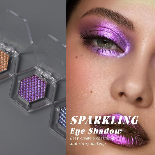 Chameleon Purple Glitter Eyeshadow, Cream to Powder Shimmer Multichrome Single Eyeshadow, Sparkling Holographic Color Shifting Eye Brightener Highlighter Makeup Palette 04