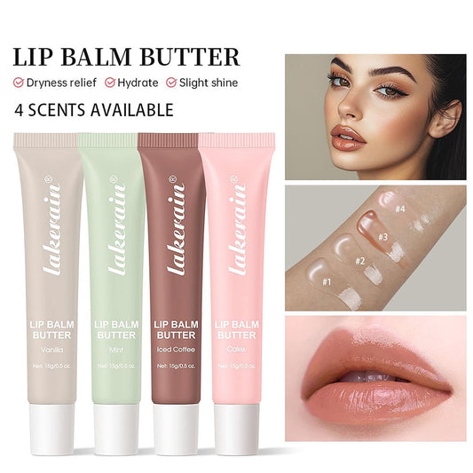 4 PCS Lip Glossy Butter Balm Set, Tinted Lip Balm Instant Moisture and Hydration Lip Gloss, Long Lasting Hydrating Glow Reviver Lip Care Oil, Christmas Makeup Gift for Women
