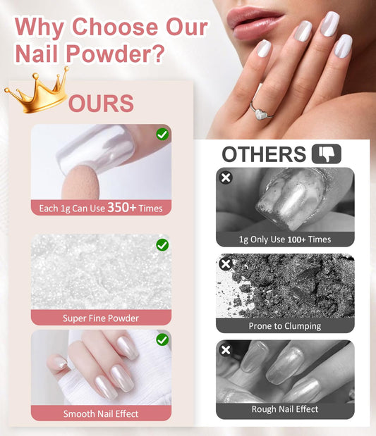 Pearl Chrome Nail Powder - 4pcs Iridescent Aurora Chrome Powder Pearl Mirror Effect Glitter Powder Pearlescent Ice Transparent Mermaid Pigment Dust for Nail Art Diy