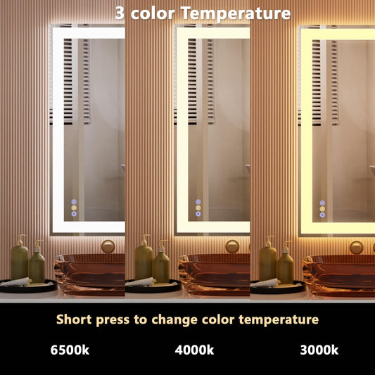 55"x 36" LED Mirror for Bathroom, 3 Colors Wall-Mounted Large Vanity Mirror with Lights, Controlled Separately, Front and Backlit, Anti Fog, Stepless Dimmable, Memory(UL ETL)