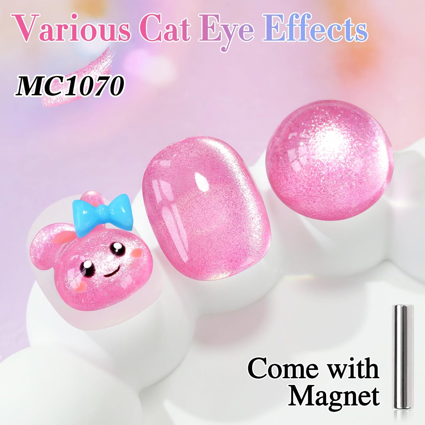 Double Rhythm 0.5 OZ Cat Eye Gel Polish with Magnet 15ML Holographic Glitter Shimmer Translucent Jelly Color Magnetic Nail Polish Salon DIY at Home (Pink-MC1070)