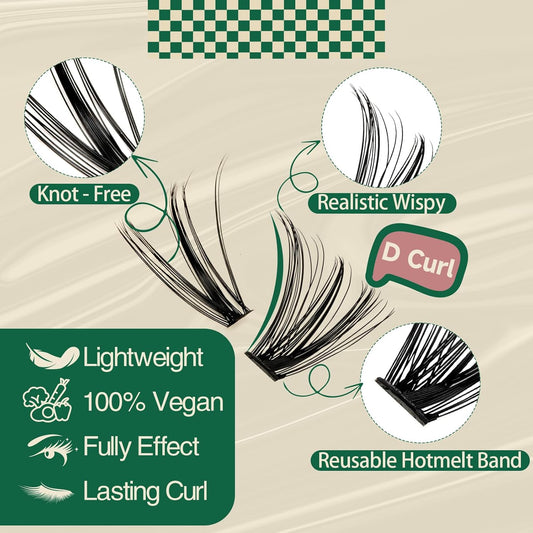 KEYYOU DIY Lash Extension Kit 280pcs Individual Lashes D Curl Eyelash Extension Kit 30D+40D 9-16Mix Lash Clusters with Lash Bond and Seal and Lash Applicator for DIY at Home(KIT-30D40D-0.07D-9-16MIX)