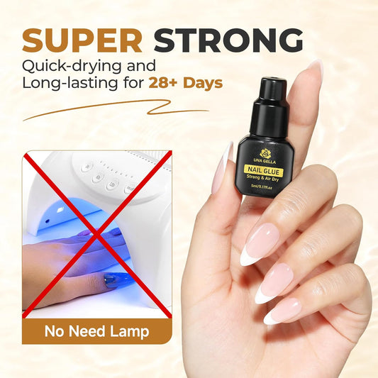 UNA GELLA Quick Drying Super Nail Glue for Press On Nails, Acrylic Nails & Nail Tips No Lamp Need Press On Nails Glue Drip Use with Opener(5ML) Long Lasting for DIY Nail Art