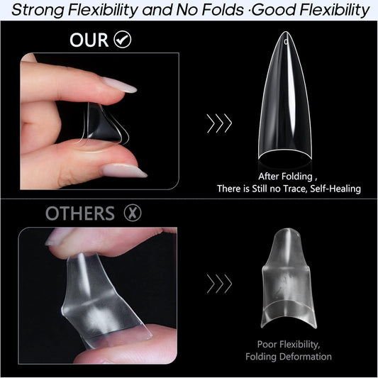 Ranrose 120PCS Short Nail Tips,Short Soft Gel Stiletto Nail Tips Half Cover False Nail Almond Shape Point Acrylic Sharp Artificial False Nail For DIY