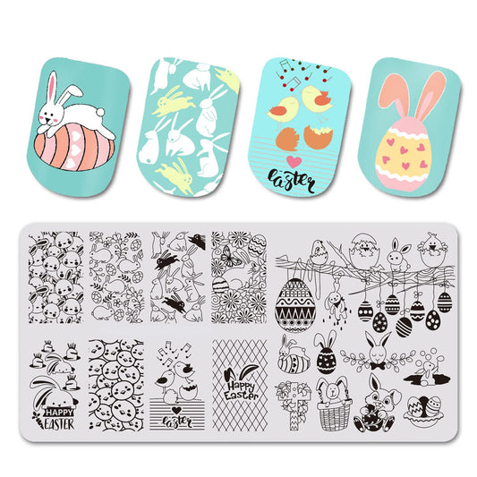 Easter Nail Stamping Plates Cute Bunny Nail Stamping Plate Chick Easter Eggs Designs Nail Art Stamping Template Easter Rabbit Manicure Decorations Supplies 1Pcs