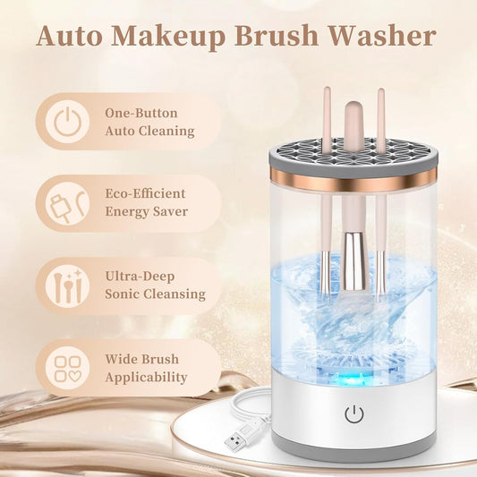 Electric Makeup Brush Cleaner, Quick Efficient Machine for Deep Cleaning All Types of Brushes, Portable Compact Design for Travel Home Use, for Makeup Lovers & Professionals - Transparent