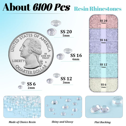 6100Pcs Resin Rhinestones for Crafting with 2Pcs 10ml B7000 Jewelry Glue, 1 Box Flatback Crystals Diamond (Transparent) for Bedazzling Crafts DIY Nail Art,Non Hotfix Gems for Clothing Shoes Tumblers