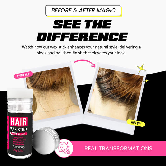 Hair Wax Stick 2.7 fl oz – Strong Hold, Tames Flyaways – Biotin, Vitamin E & Rosemary Formula – Hair Wax Stick for Men & Women, Slick Back Styles, Supports Healthy Hair for All Types