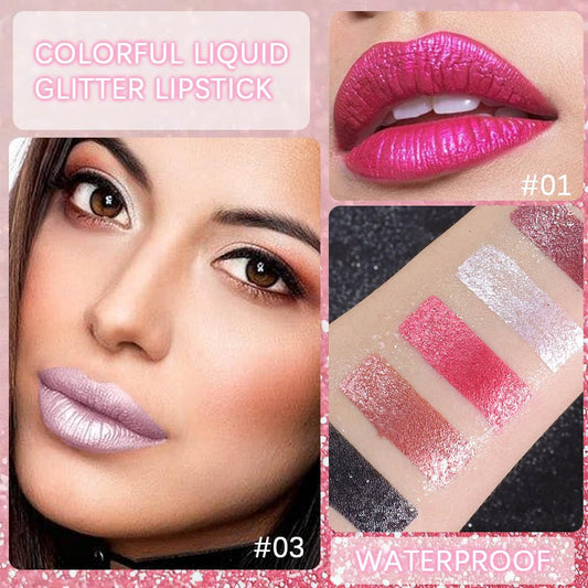 evpct 6Pcs Rose Pink Dark Wine Mauve Sexy Red Black Lilac Metallic Shimmer Glitter Lip Gloss Liquid Lipstick Set for Women Long Lasting Waterproof 24, Pearlescent Sparkly Glossy Lipsticks Lip Makeup