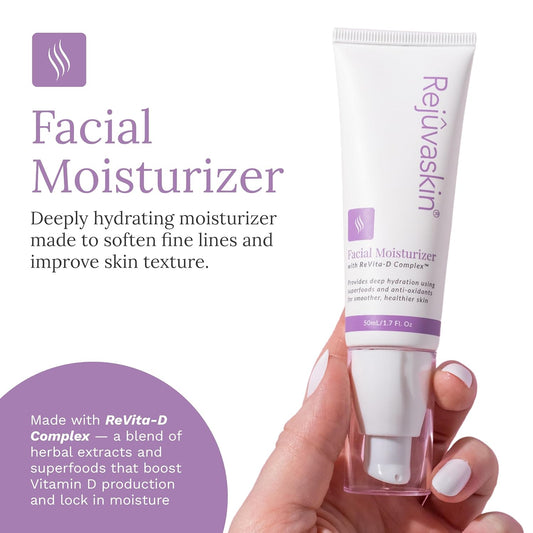 Rejuvaskin Facial Moisturizer With Revita-D Complex, Daily Face Moisturizer for Dry Skin, Reduces Wrinkles, Non-Greasy Hydrating Cream for Men & Women, Paraben-Free, 1.7 oz