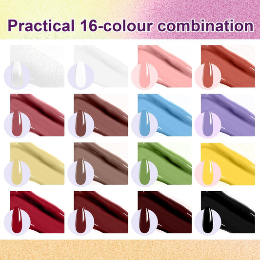 Gradient Painting Gel, 16 Colors Ombre Nail Polish for Pigmented Pat Painting Gel Nude White&Black Color French Manicure DIY Nail Art Long-lasting No-wipe DIY Palette VelvetSpectrum Studio