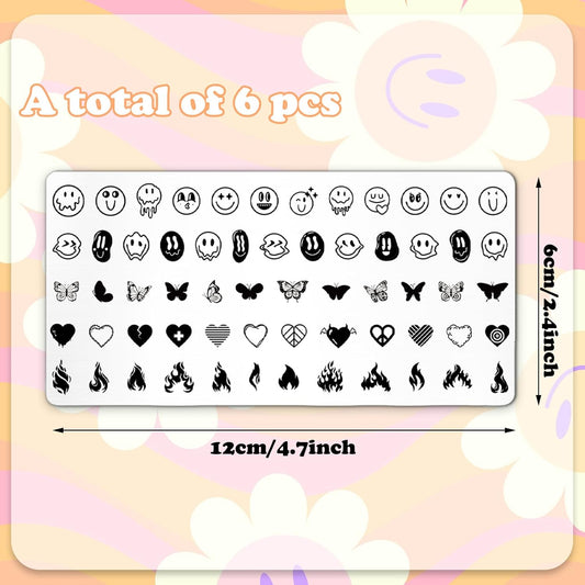Whaline 6Pcs Smile Face Nail Plates Stamping Set Heart Butterfly Star Flower Smiling Stamp Templates Groovy Nail Art Plates for DIY Print Manicure Salon Design Gift Supplies