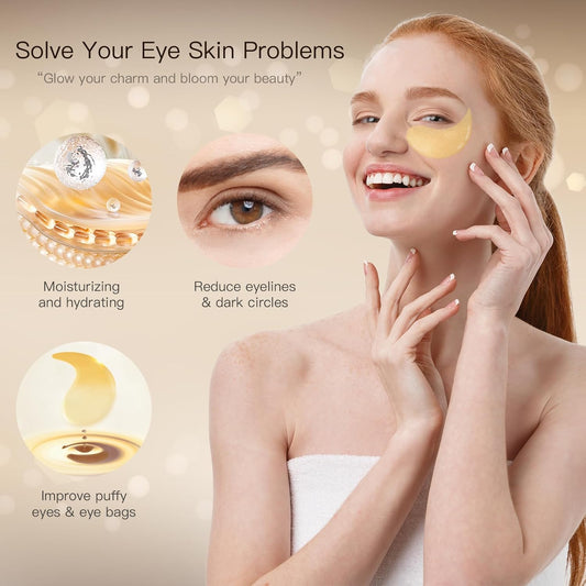Under Eye Patches (24K Gold, 60PCS) - Under Eye Mask for Puffy Eyes, Fine lines, Dark Circles and Puffiness, Collagen Skin Care Products