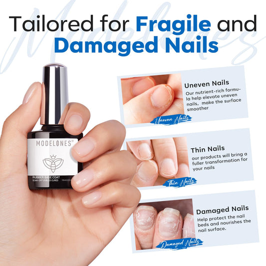 modelones Rubber Builder Gel Base Coat for Nails, Clear Rubber Base Gel Nail Polish for Strengthen/Apex Building/Enhance/Reinforced Long Lasting Fiber Protect Soak Off U V LED Gift for Thin Weak Nails