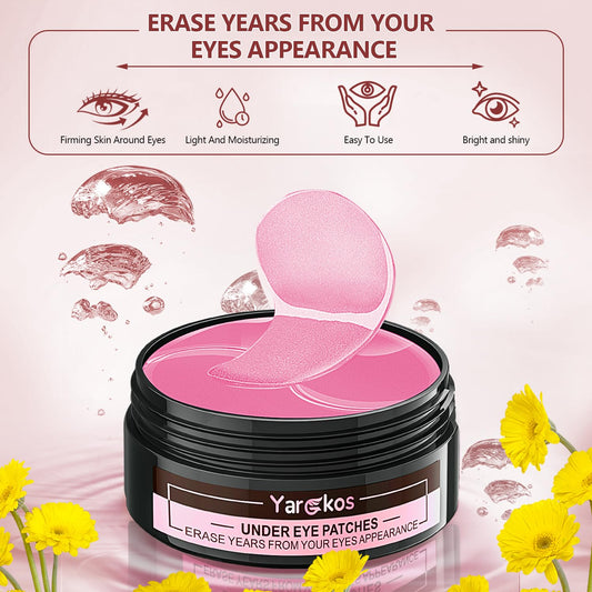 2 Packs 60 Pcs Under Eye Patches, Pink+Green, 30 Pairs Women Undereye Mask for Puffy Eyes Dark Circles Treatment, Men Collagen Gel Pads Hydrating for Eye Bags Puffiness Wrinkle, Beauty Skin Care