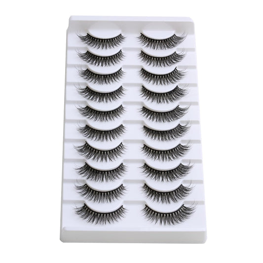SUNWELL False Eyelashes 12mm Mink Lashes Natural Look Cat Eye Faux Mink Lashes 3D Fluffy Soft Luxury Volume Fake Lashes 10 Pairs Pack