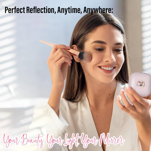 LED Compact Mirror – 1x & 10x Magnification | Travel Makeup Mirror with Adjustable Lighting | Handheld & Pocket-Sized Portable Mirror with Protective Pouch (Pink)