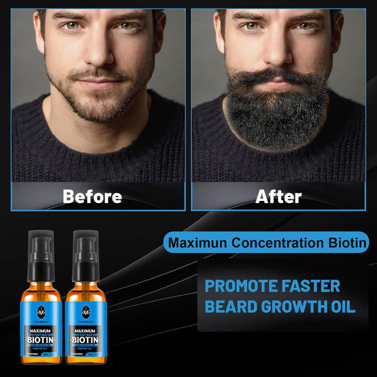 Beard Oil,Maximun Thickening Biotin, with Castor Oil and Argan & Jojoba Oils, Promotes Beard Growth, Styles, Strengthens & Softens Beards & Mustaches,1 Ounce*2(2 Pack)