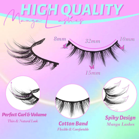 Losha Lashes Wispy Manga Lashes Natural False Eyelashes 9 Pairs Thin Eye Lashes Pack Soft Anime Fake Eyelashes (Manga)