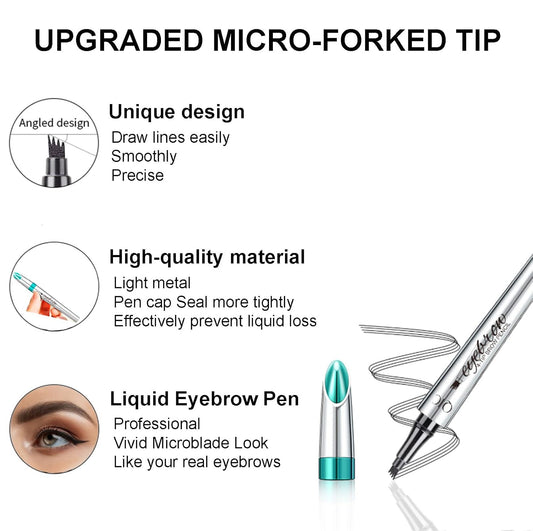 Microblading Eyebrow Pencil, Eyebrow Pen with an Upgrade Micro-Fork Tip Applicator, Waterproof Long-Lasting Microblading Brow Pen, Brow Pencil for Natural Looking Brows Makeup,Medium Brown,1Pcs