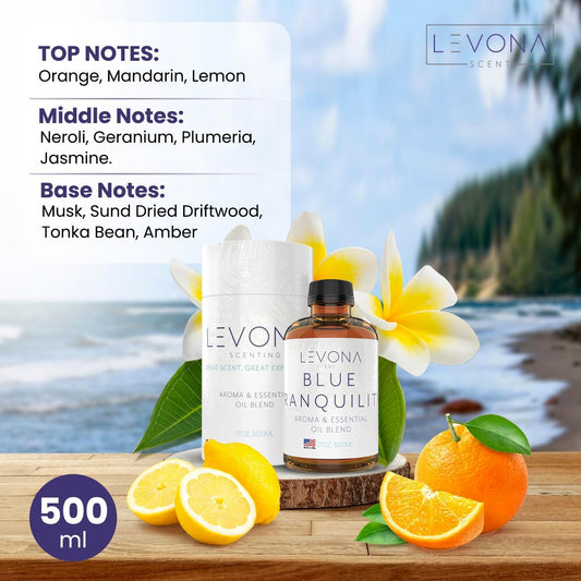 Levona Scent Pure Essential Oils: Blue Tranquility Aromatherapy Oils - Home Luxury Scents for Diffusers For Home, Hotel & Office - Scented Fragrance Oil Blends - Essential oil for Humidifiers - 500 Ml