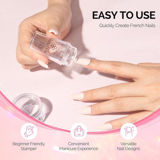 MelodySusie French Nail Stamper Kit, Silicone Stampers with Scrapers, 4PCS DIY Home Nail Design Salon, Clear