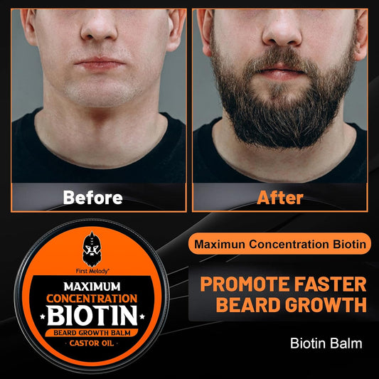 Beard Balm, 2X Concentration Biotin, with Castor Oil and Argan & Jojoba Oils, Promotes Beard Growth, Styles, Strengthens & Softens Beards & Mustaches, 2 Ounce