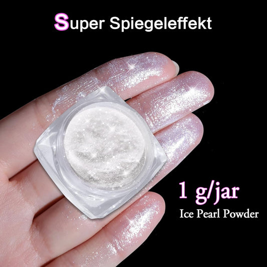 Pearl Chrome Nail Powder:【Super Transparent】 White Pearl Chrome Nail Powder Ice Shimmer Jewelry Transparent Aurora Glazed Donut Chrome Nail Powder for Nails Art DIY