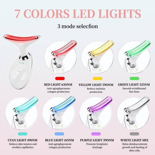 Red-Light-Therapy-for-Face and Neck, Face 𝖲 culpting Wand with 7 Color, Anti 𝖶rinkles Facial Massager for Face and Neck Tool for Skin Care (White)