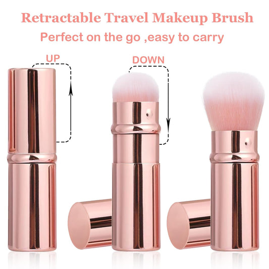 Retractable Makeup Brush 2 Pack, Travel Kabuki Powder Makeup Brush, Foundation Face Blush Brushes for Blending Liquid, Blush, Bronzer, Buffing, Sunscreen,Flawless Cosmetics