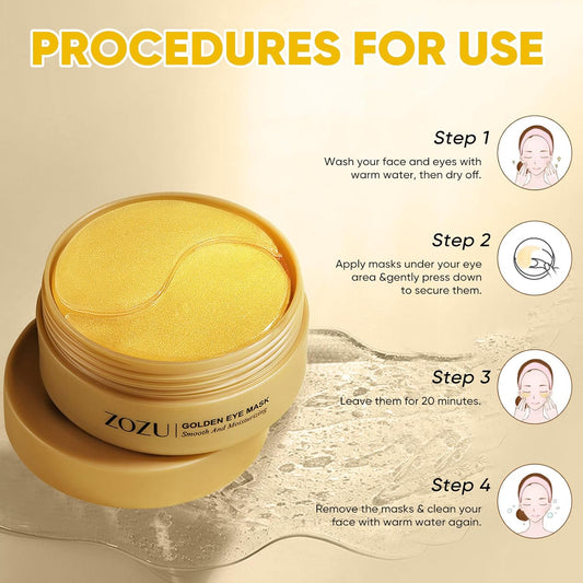 24K Gold Under Eye Patches-120 Pcs,Eye Mask Pure Gold Anti-Aging Collagen Hyaluronic Acid Under Eye Mask for Dark Circles, Puffiness & Wrinkles Refresh Your Skin(Gold)