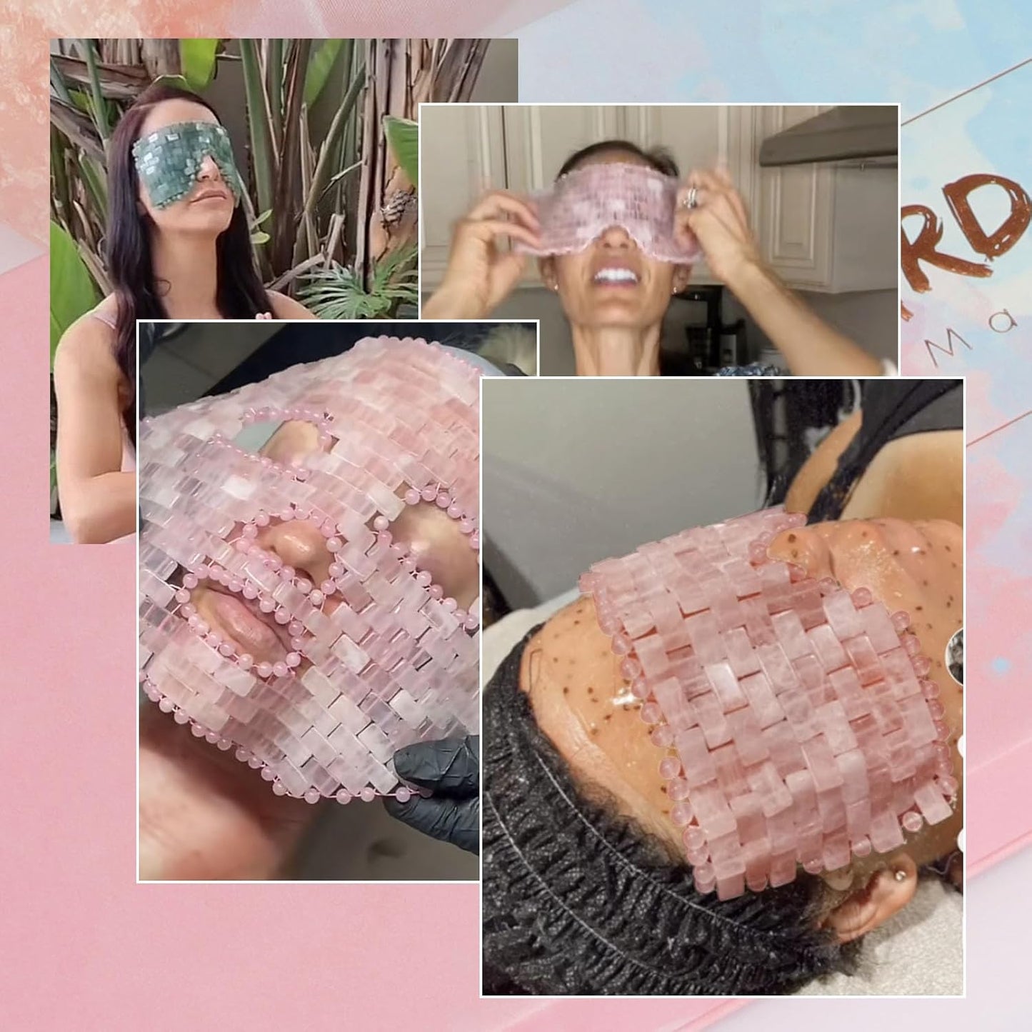 Rose Quartz Eye Mask, Cooling Jade Eye Mask 100% All Natural Crystal Eye Mask for Facial